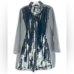 Alfani Women Size 2X Black Fabric Long Winter Coat Faux Fur Office Outdoor Plus